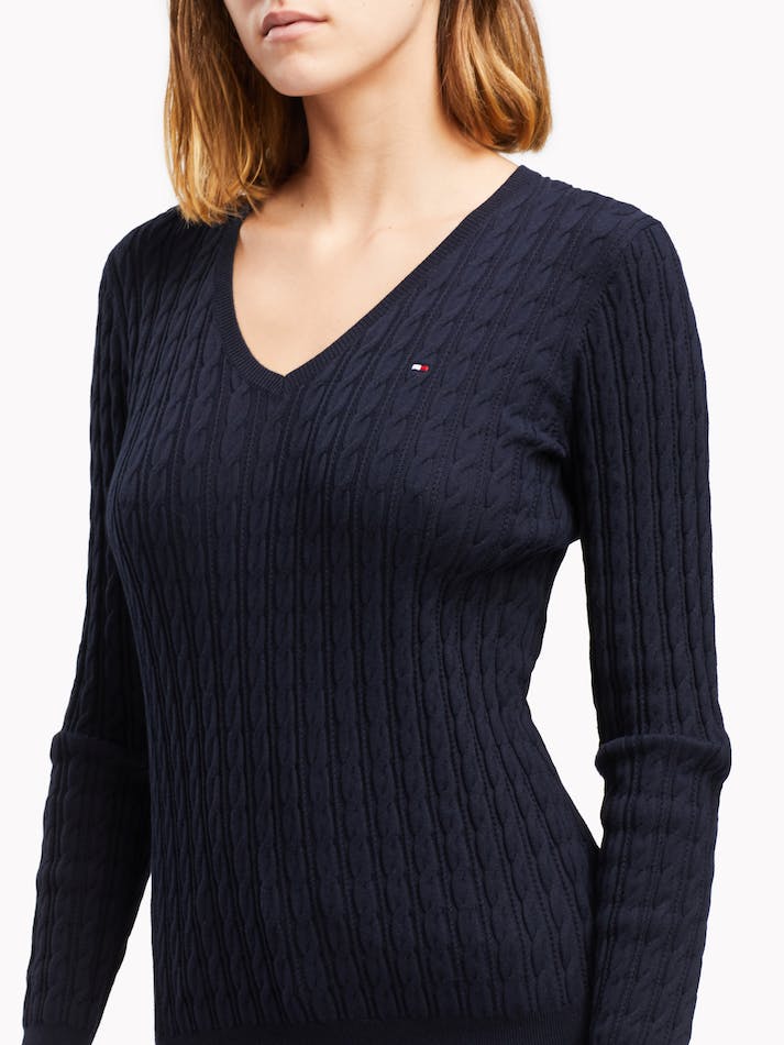 Tommy Hilfiger Classic Cable V Neck Women's Sweater Blue | oyFIAyv5ooGI