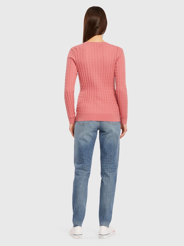 Tommy Hilfiger Classic Cable V Neck Women's Sweater Pink | tO8scXrHSUOw