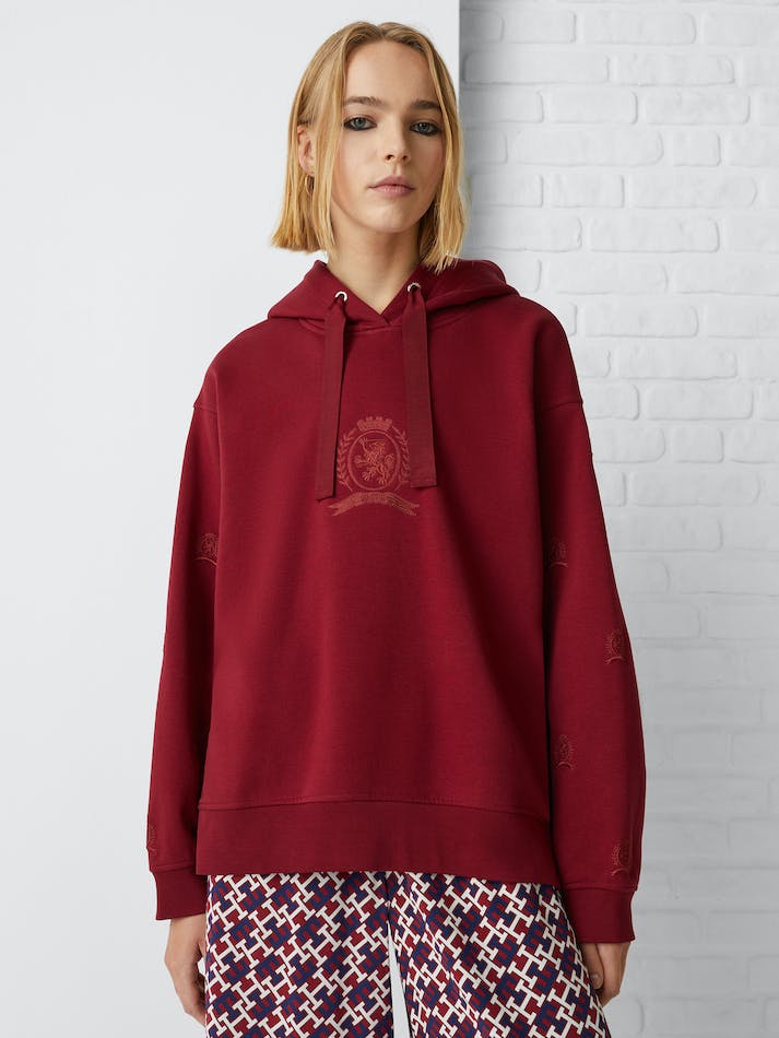 Tommy Hilfiger Classics Crest Women's Hoodie Dark Red | nGnklyhPnSi9