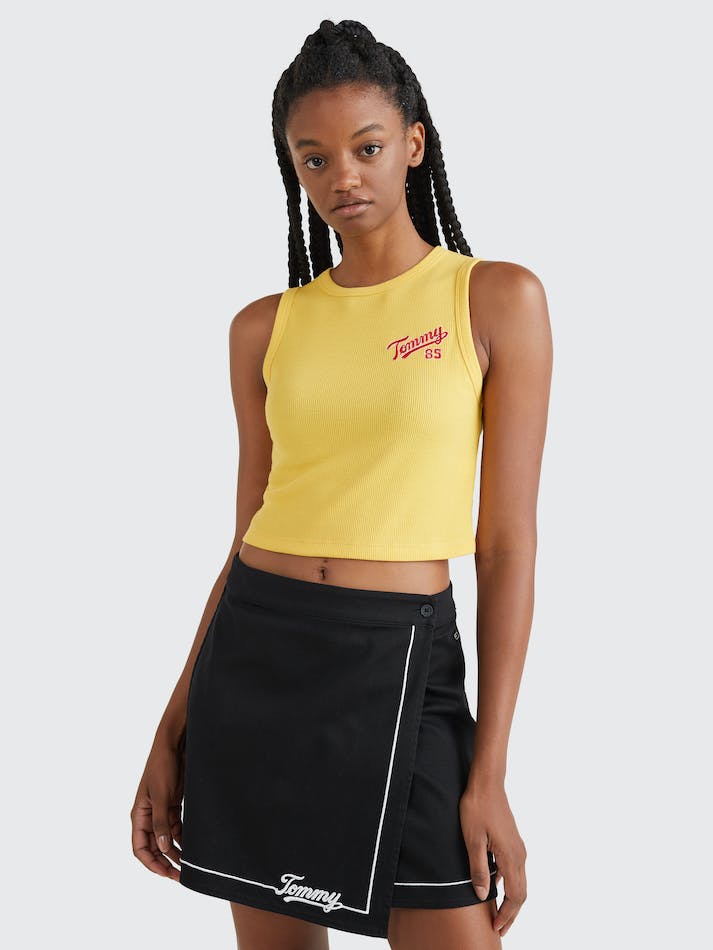 Tommy Jeans College Crop Tank Women's T Shirts Yellow | lKgFCl9dL3KK