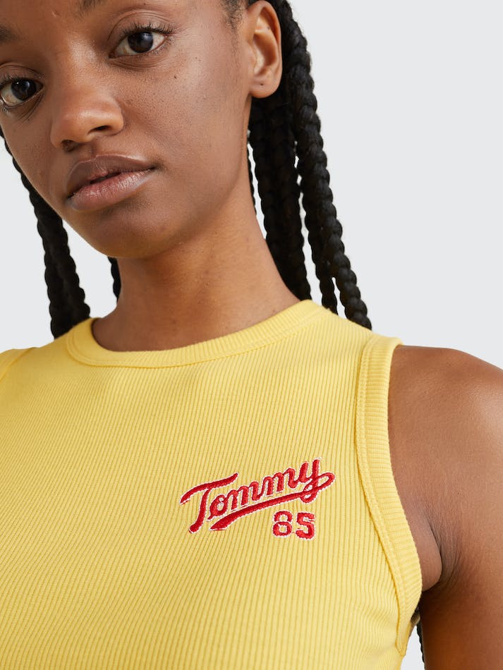 Tommy Jeans College Crop Tank Women's T Shirts Yellow | lKgFCl9dL3KK