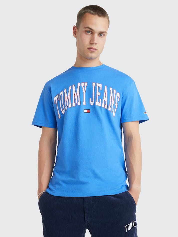 Tommy Jeans College Logo Men's T Shirts Blue | 0AGGJYwNfT0H