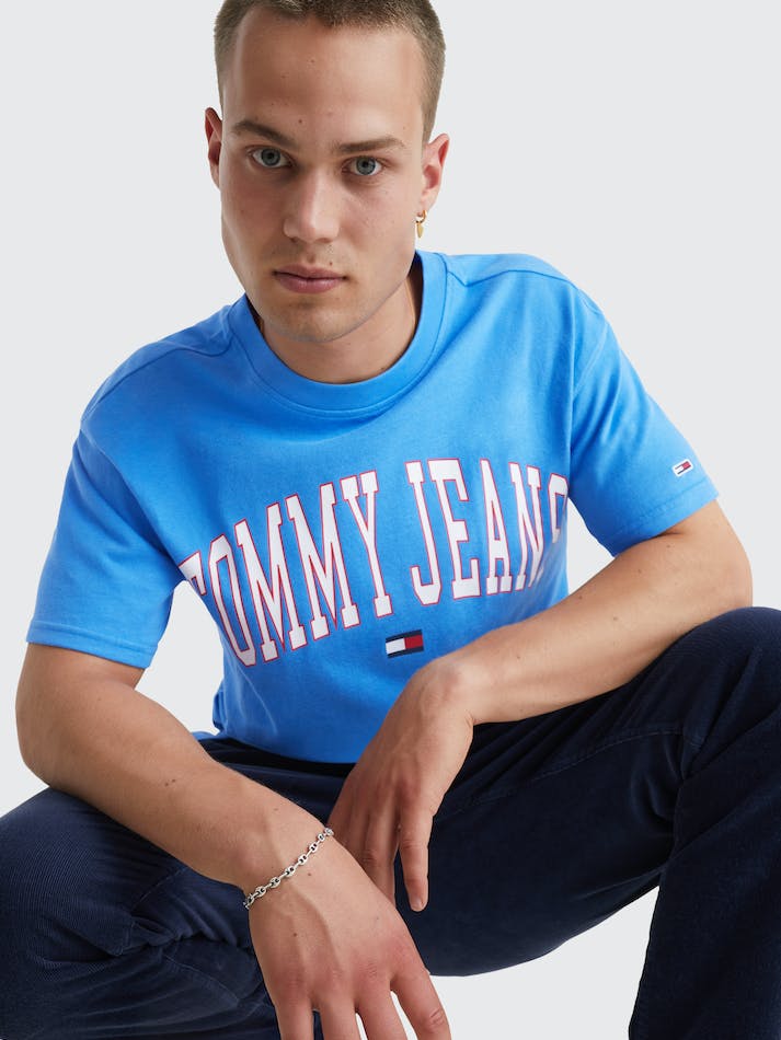 Tommy Jeans College Logo Men's T Shirts Blue | 0AGGJYwNfT0H