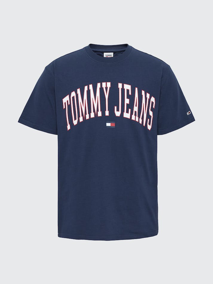 Tommy Jeans College Logo Men's T Shirts Navy | VUzuWtXJiUMa