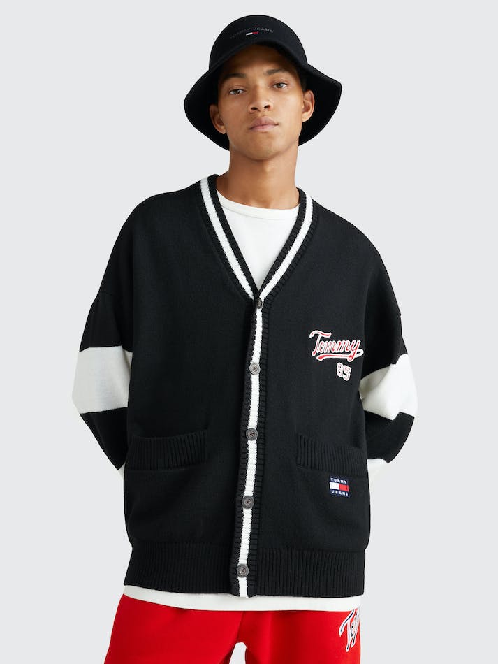 Tommy Jeans College Oversized Men's Cardigan Black | O4G1neXD1UDo