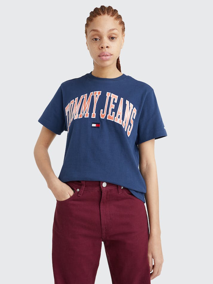 Tommy Jeans College Relaxed Fit Logo Women's T Shirts Navy | kpMOzqBiWpgh