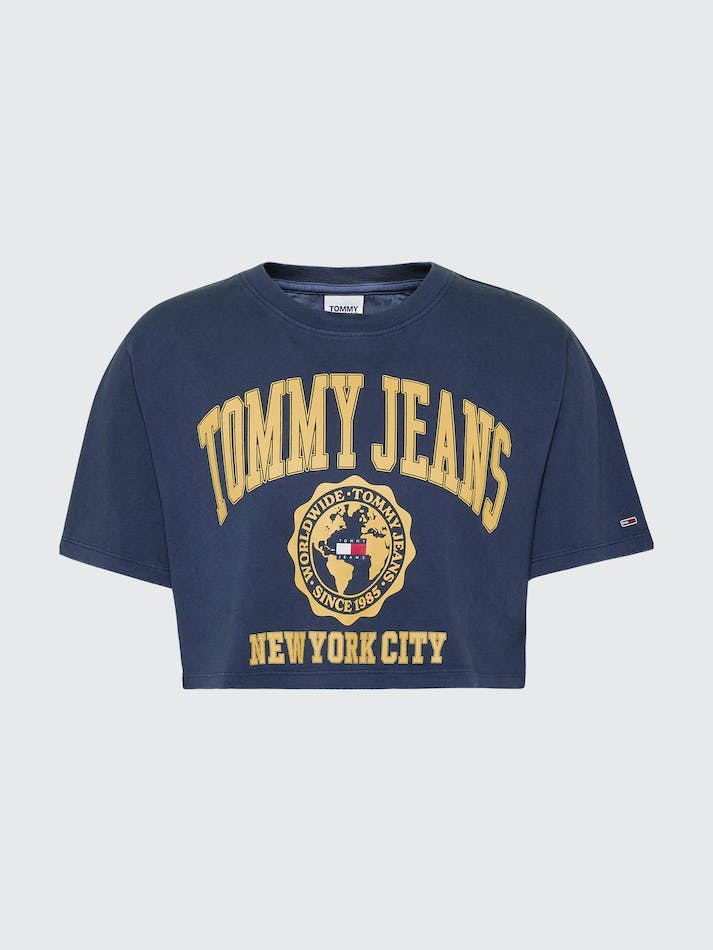 Tommy Jeans College Super Cropped Logo Women's T Shirts Navy | zsgoLU9BbQF0