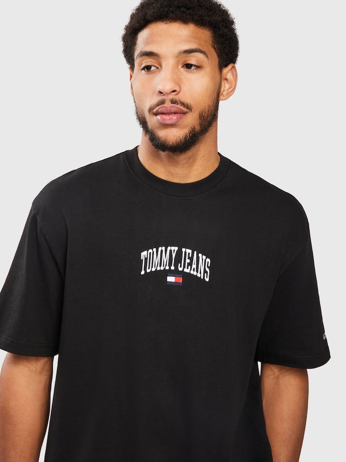 Tommy Jeans College Men's T Shirts Black | 34phFabPdXe9