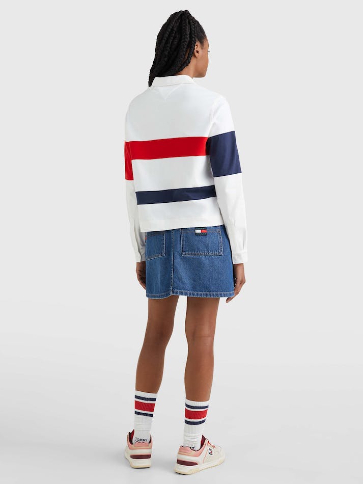 Tommy Jeans Colour-Block Oversized Long-Sleeved Women's Polo Shirts White / Multicolor | nY785S9HlwOE