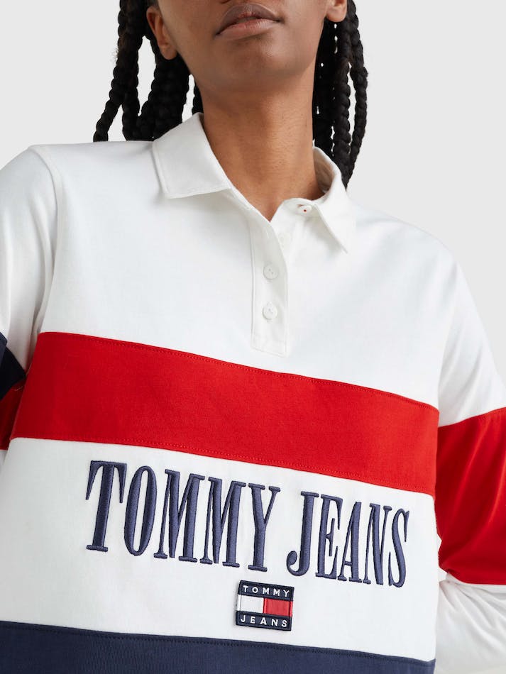 Tommy Jeans Colour-Block Oversized Long-Sleeved Women's Polo Shirts White / Multicolor | nY785S9HlwOE