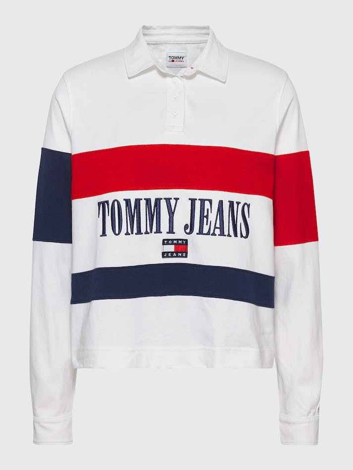 Tommy Jeans Colour-Block Oversized Long-Sleeved Women's Polo Shirts White / Multicolor | nY785S9HlwOE