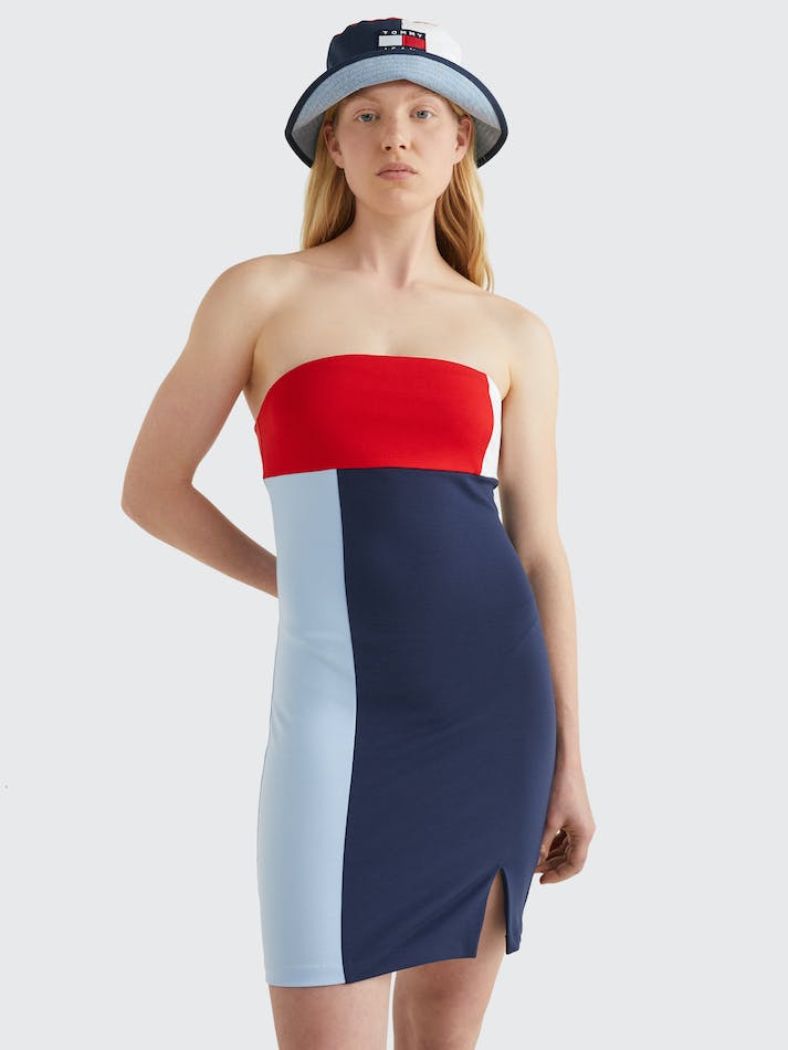 Tommy Jeans Colour-Blocked Bodycon Women's Dress Navy / Multicolor | KqFt30mggGVf