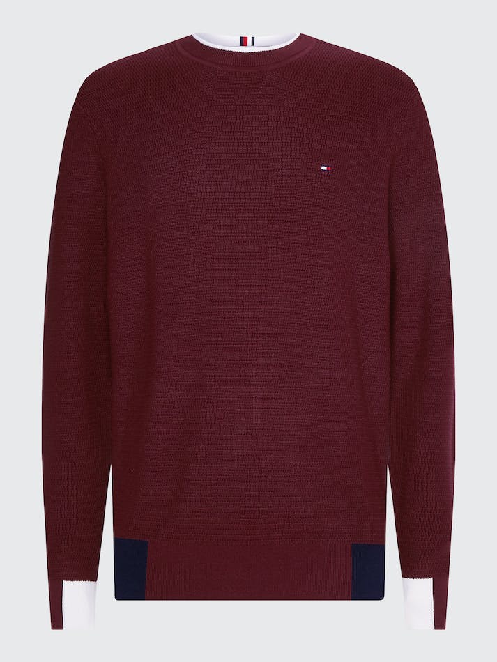 Tommy Hilfiger Colour-Blocked Crew Neck Men's Jumpers Dark Red | EXNfNeZo4C09