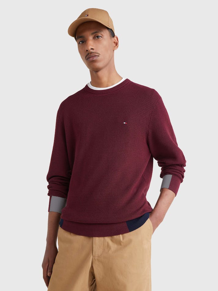 Tommy Hilfiger Colour-Blocked Crew Neck Men's Jumpers Dark Red | EXNfNeZo4C09