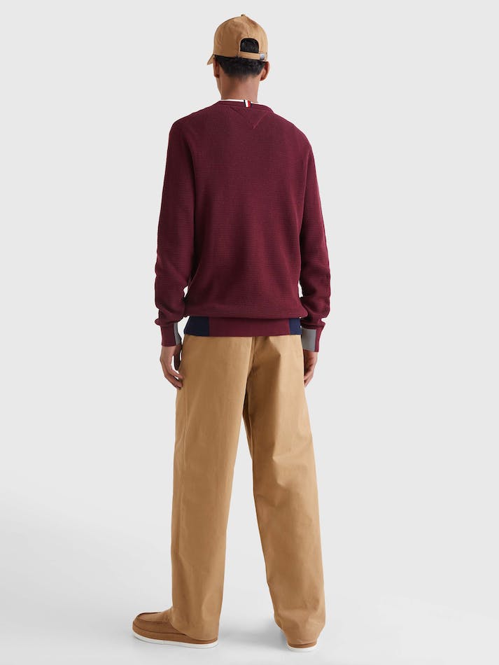 Tommy Hilfiger Colour-Blocked Crew Neck Men's Jumpers Dark Red | EXNfNeZo4C09