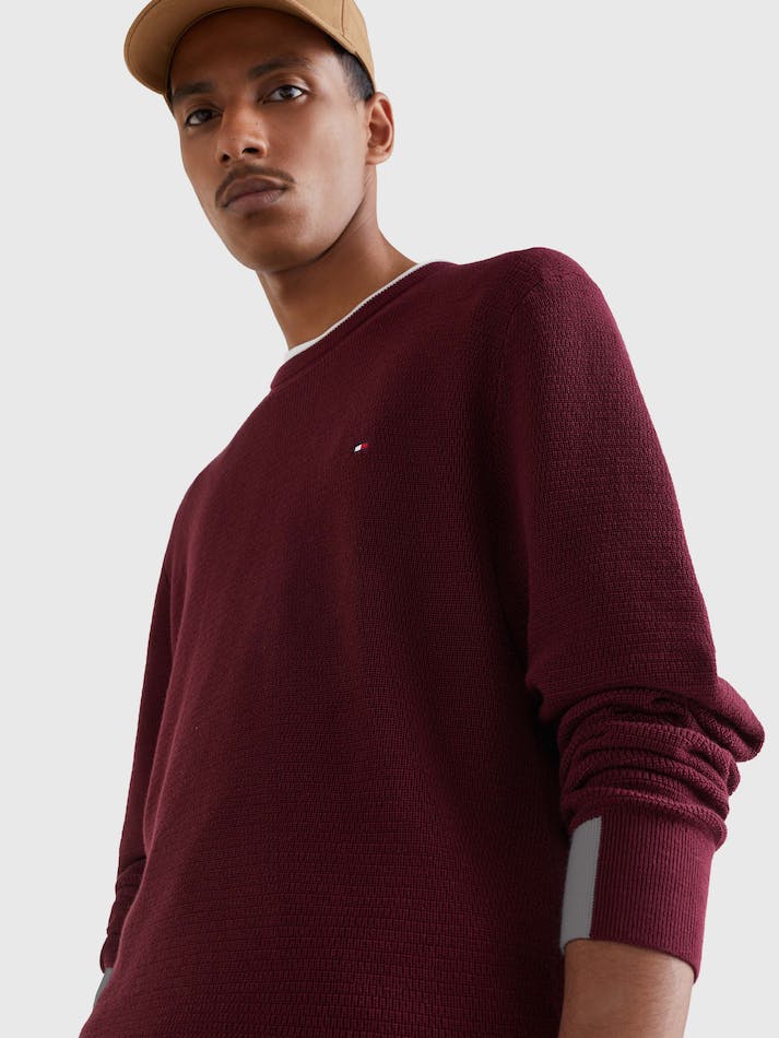 Tommy Hilfiger Colour-Blocked Crew Neck Men's Jumpers Dark Red | EXNfNeZo4C09