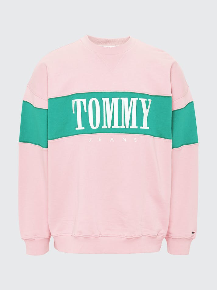 Tommy Jeans Colour-Blocked Logo Embroidery Men's Sweatshirt Pink | MEksTY5pTpJw