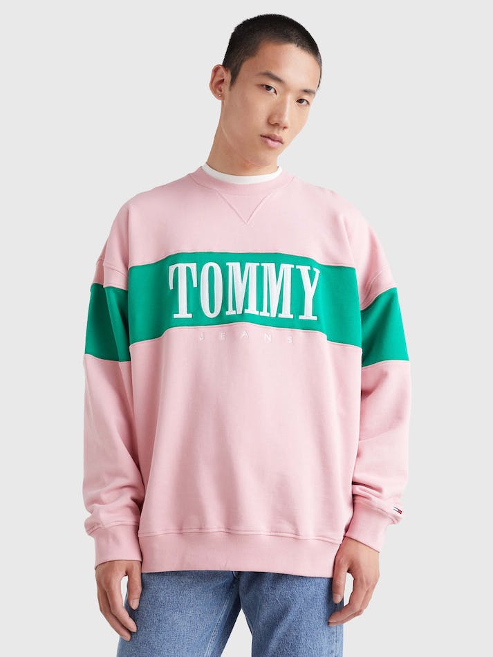 Tommy Jeans Colour-Blocked Logo Embroidery Men's Sweatshirt Pink | MEksTY5pTpJw