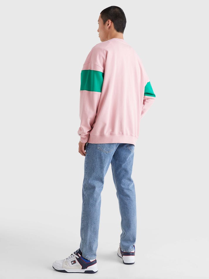 Tommy Jeans Colour-Blocked Logo Embroidery Men's Sweatshirt Pink | MEksTY5pTpJw