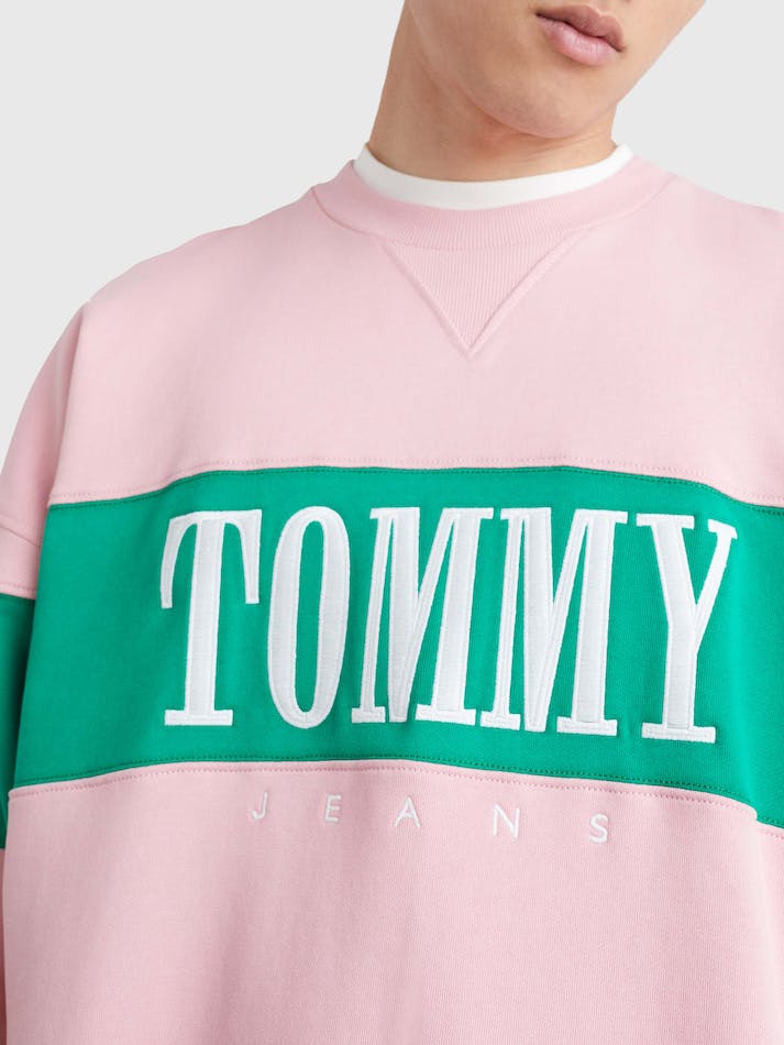 Tommy Jeans Colour-Blocked Logo Embroidery Men's Sweatshirt Pink | MEksTY5pTpJw