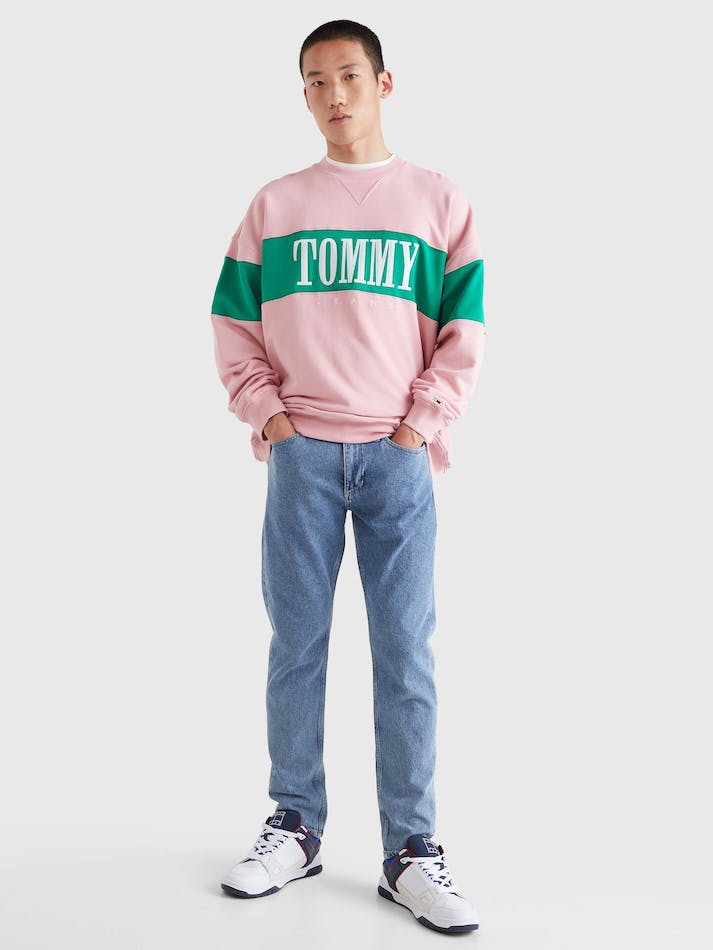 Tommy Jeans Colour-Blocked Logo Embroidery Men\'s Sweatshirt Pink | MEksTY5pTpJw