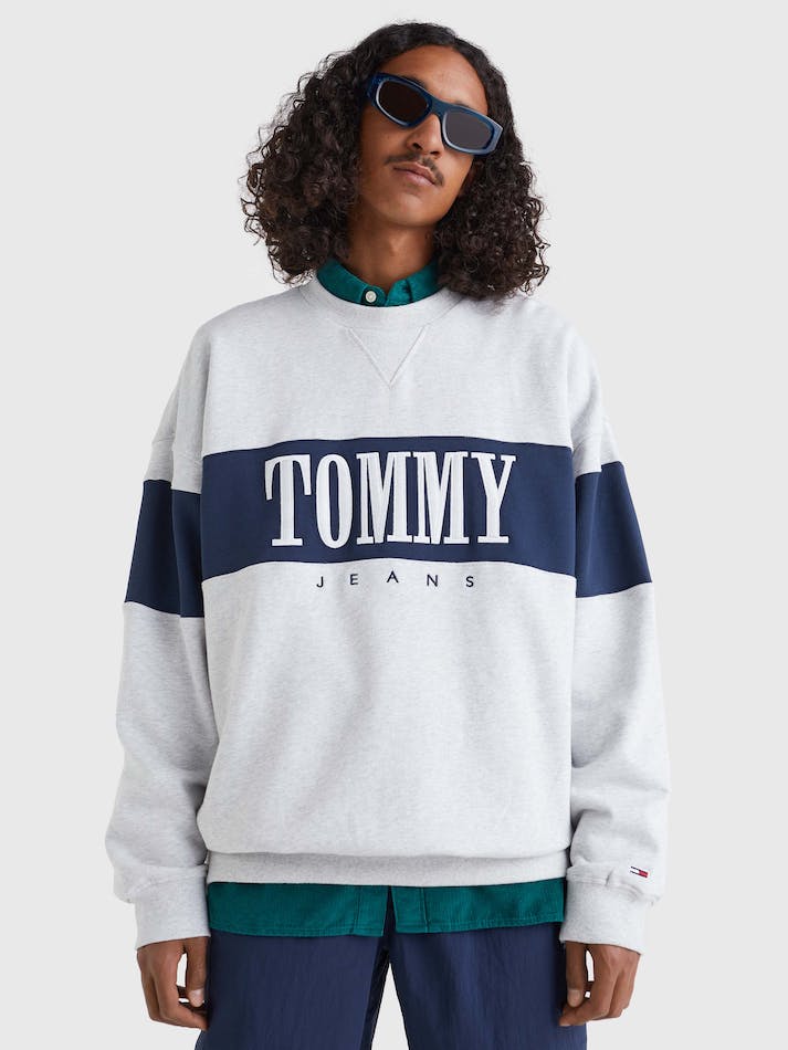 Tommy Jeans Colour-Blocked Logo Embroidery Men's Sweatshirt Silver Grey | MstbAC3M9fJE