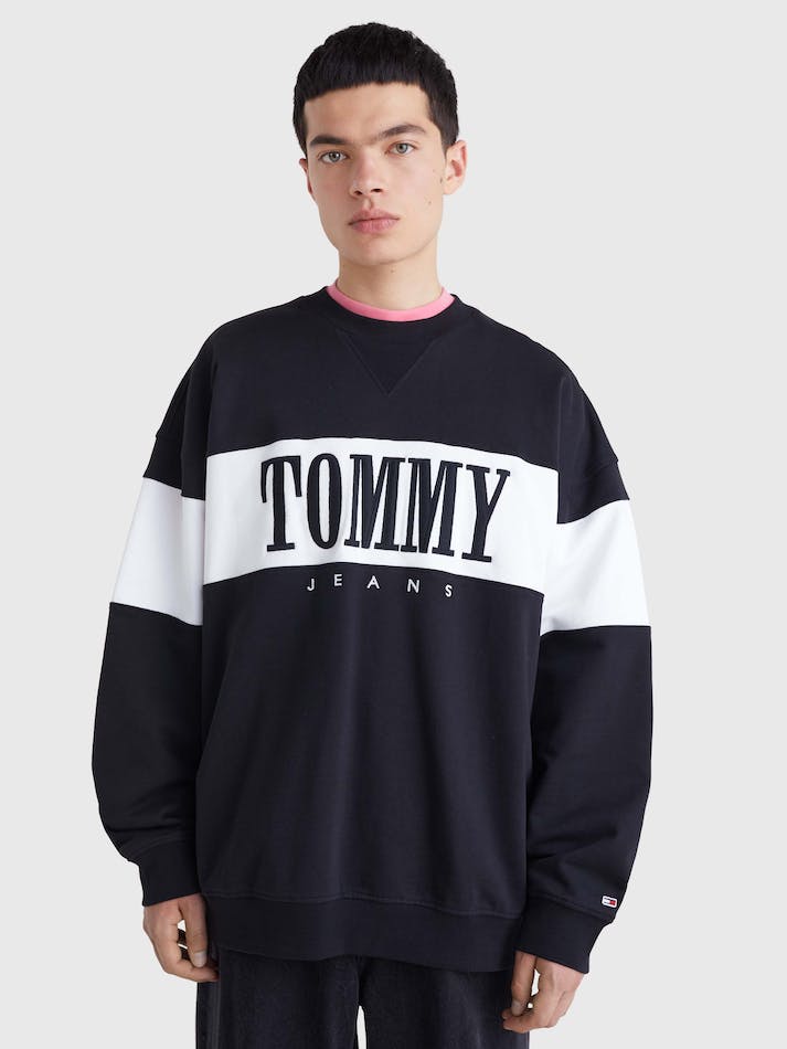 Tommy Jeans Colour-Blocked Logo Embroidery Men's Sweatshirt Black | OZQmSmYkoOpa