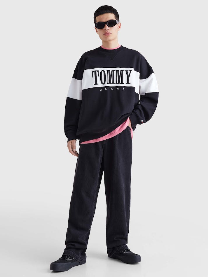 Tommy Jeans Colour-Blocked Logo Embroidery Men\'s Sweatshirt Black | OZQmSmYkoOpa