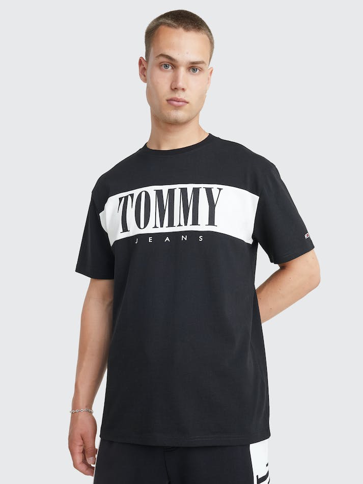 Tommy Jeans Colour-Blocked Logo Men's T Shirts Black | ieQKpE2o3j7J