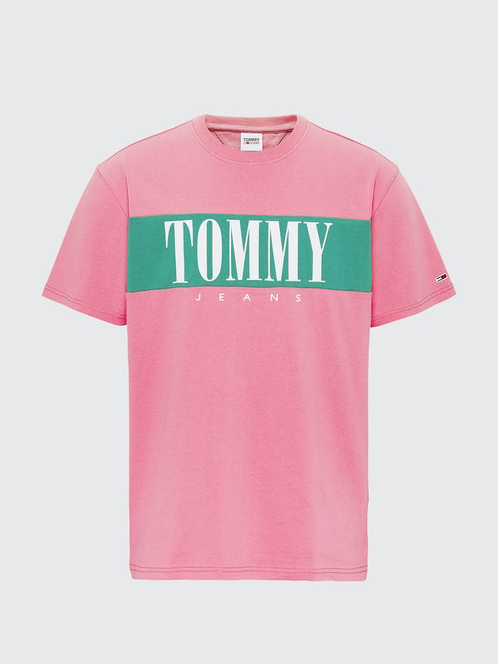 Tommy Jeans Colour-Blocked Logo Men's T Shirts Pink | yirMq5PECLuf