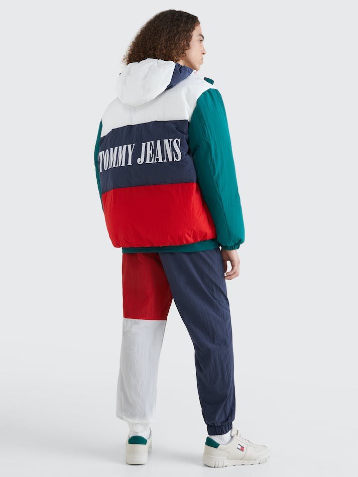 Tommy Jeans Colour-Blocked Oversized Hooded Puffer Men's Jackets White / Multicolor | IUBNbVrYRhx3