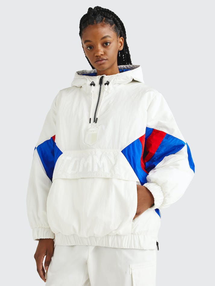 Tommy Jeans Colour-Blocked Padded Popover Unisex Jackets White | ZLZRjVkO9ilx