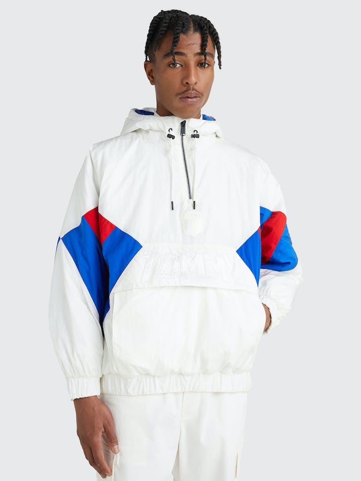 Tommy Jeans Colour-Blocked Padded Popover Unisex Jackets White | ZLZRjVkO9ilx