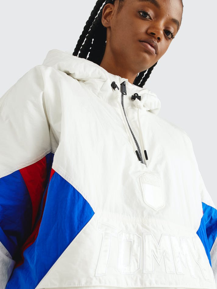 Tommy Jeans Colour-Blocked Padded Popover Unisex Jackets White | ZLZRjVkO9ilx