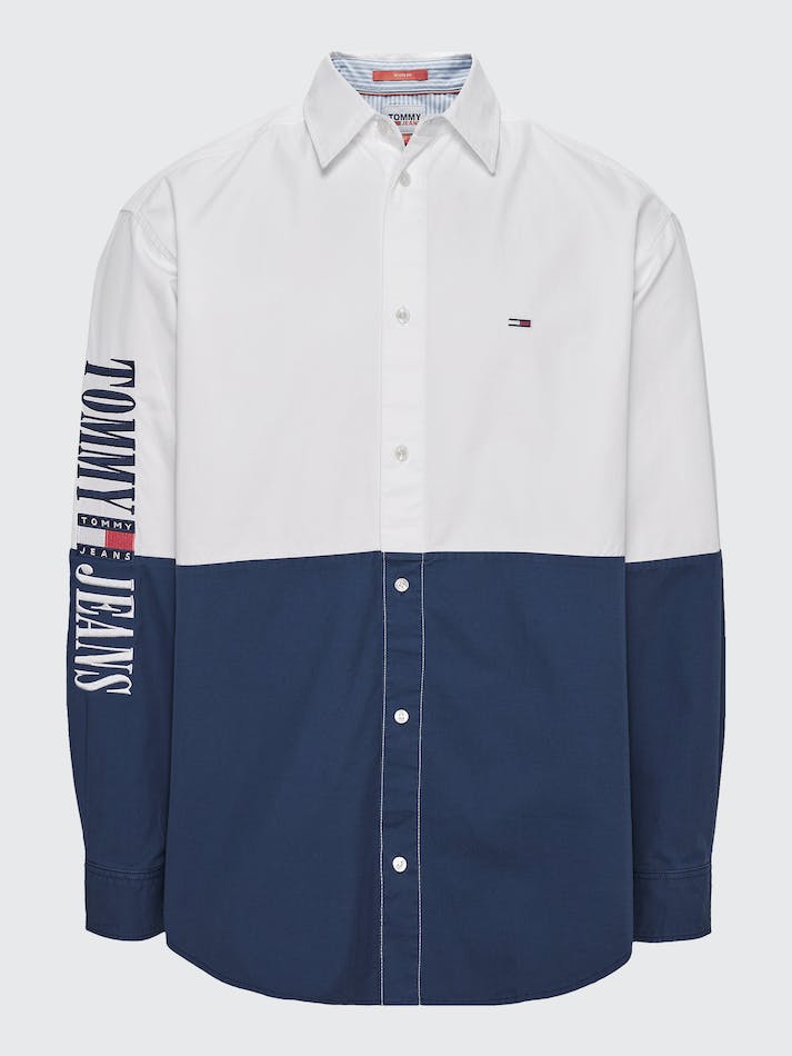 Tommy Jeans Colour-Blocked Skate Fit Organic Cotton Men's Shirts White / Multicolor | w8Zo4ABnTmdi