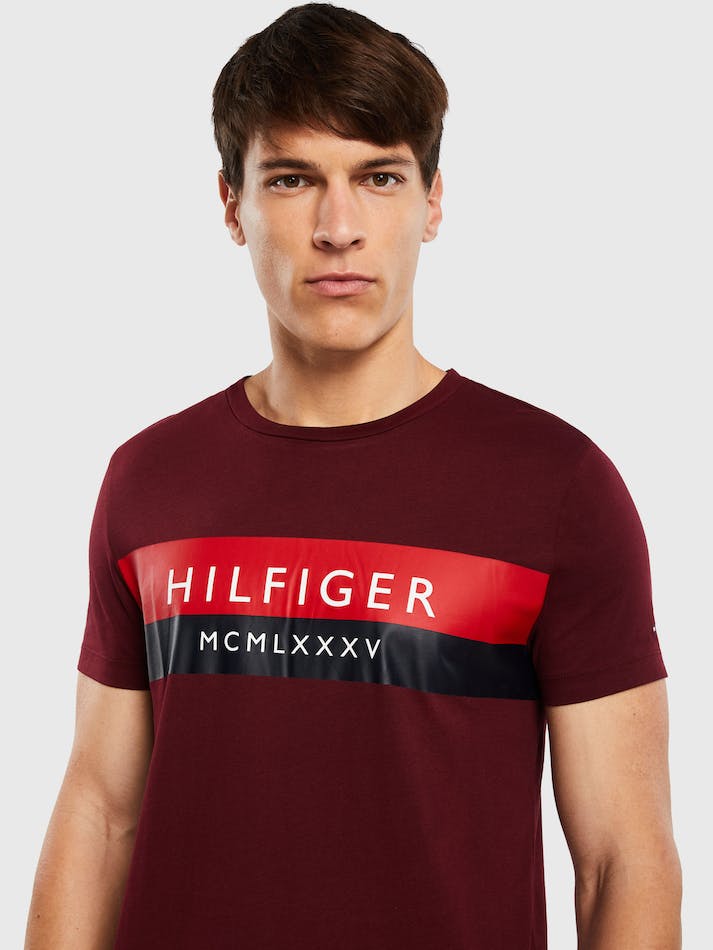 Tommy Hilfiger Colour-Blocked Slim Fit Men's T Shirts Dark Red | CviWj4RlCbn7