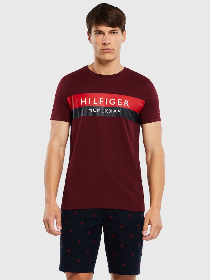 Tommy Hilfiger Colour-Blocked Slim Fit Men\'s T Shirts Dark Red | CviWj4RlCbn7