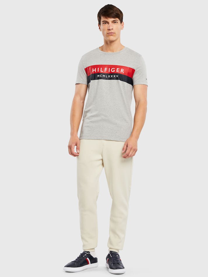 Tommy Hilfiger Colour-Blocked Slim Fit Men's T Shirts Light Grey | e7ZFnf5w7qVS