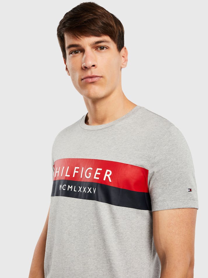 Tommy Hilfiger Colour-Blocked Slim Fit Men's T Shirts Light Grey | e7ZFnf5w7qVS