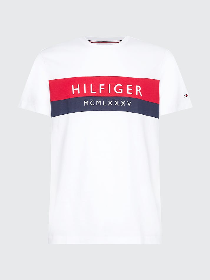 Tommy Hilfiger Colour-Blocked Slim Fit Men's T Shirts White | qrivxPQPXsHp