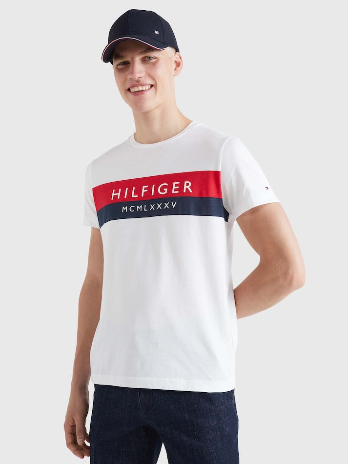 Tommy Hilfiger Colour-Blocked Slim Fit Men's T Shirts White | qrivxPQPXsHp