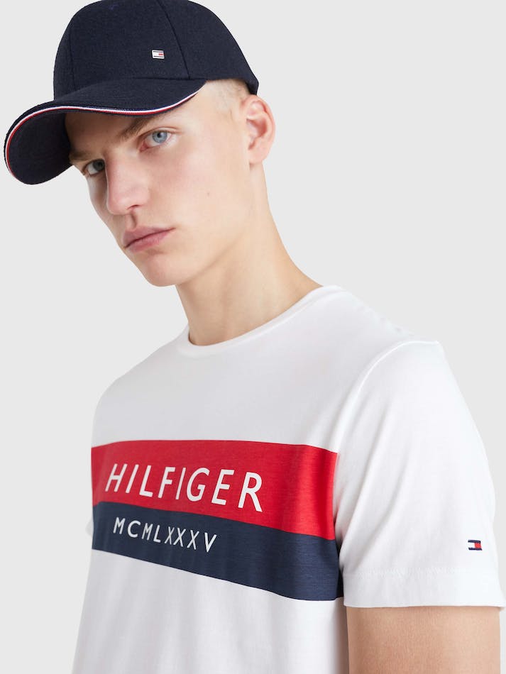 Tommy Hilfiger Colour-Blocked Slim Fit Men's T Shirts White | qrivxPQPXsHp