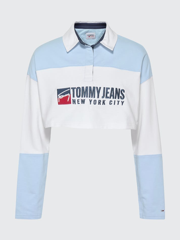 Tommy Jeans Colour-Blocked Super Cropped Long Sleeve Women's Polo Shirts Blue / Multicolor | doUfJvI1RP2J