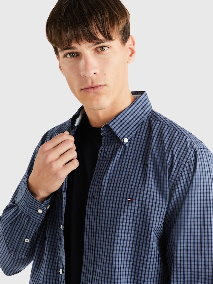 Tommy Hilfiger Coloured Windowpane Men's Shirts Indigo / Blue | ri1pRugMvzib