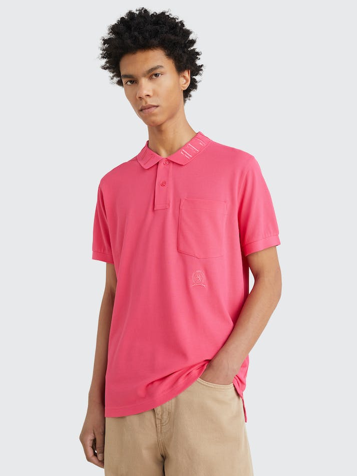 Tommy Hilfiger Cotton Crest Embroidery Men's Polo Shirts Pink | IocQVxIJTi2S