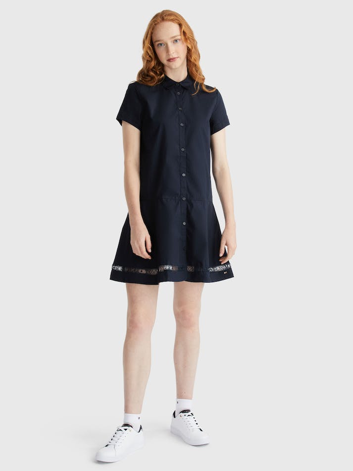 Tommy Hilfiger Cotton Lace Shirt Women's Dress Blue | WIKrZWNMMqJE