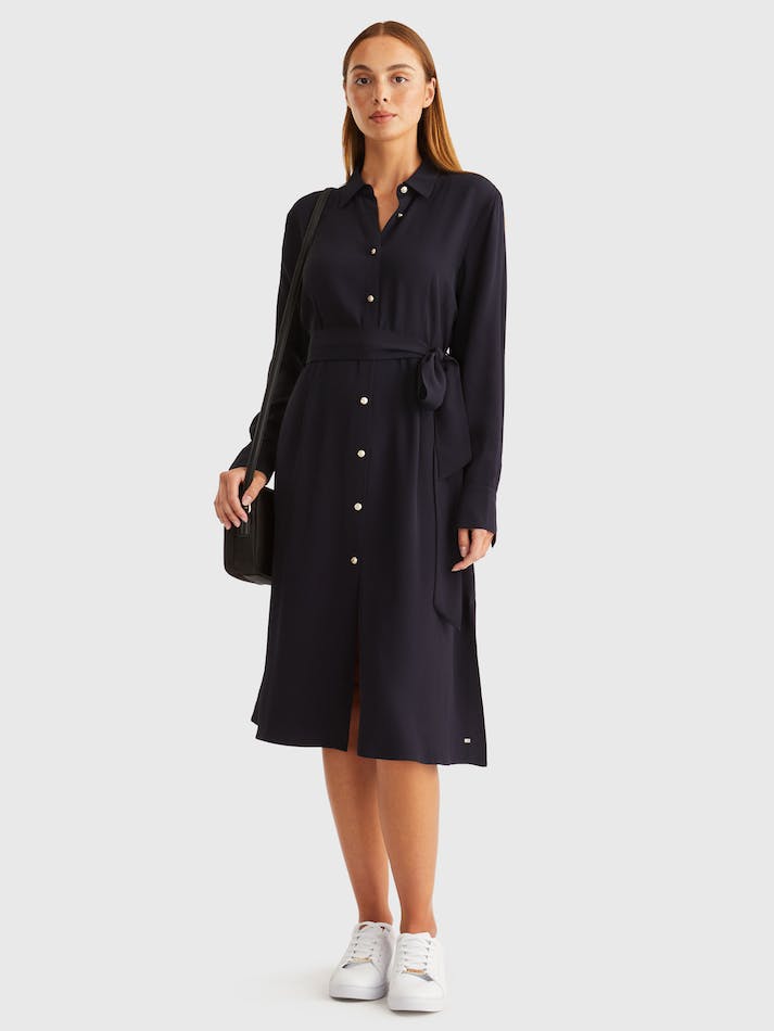 Tommy Hilfiger Crepe Knee Shirt Women's Dress Blue | tapZK9sxTG1B