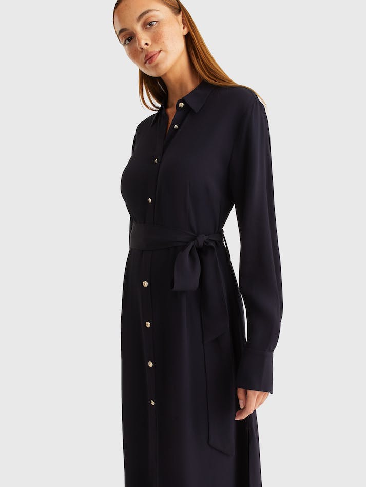 Tommy Hilfiger Crepe Knee Shirt Women's Dress Blue | tapZK9sxTG1B