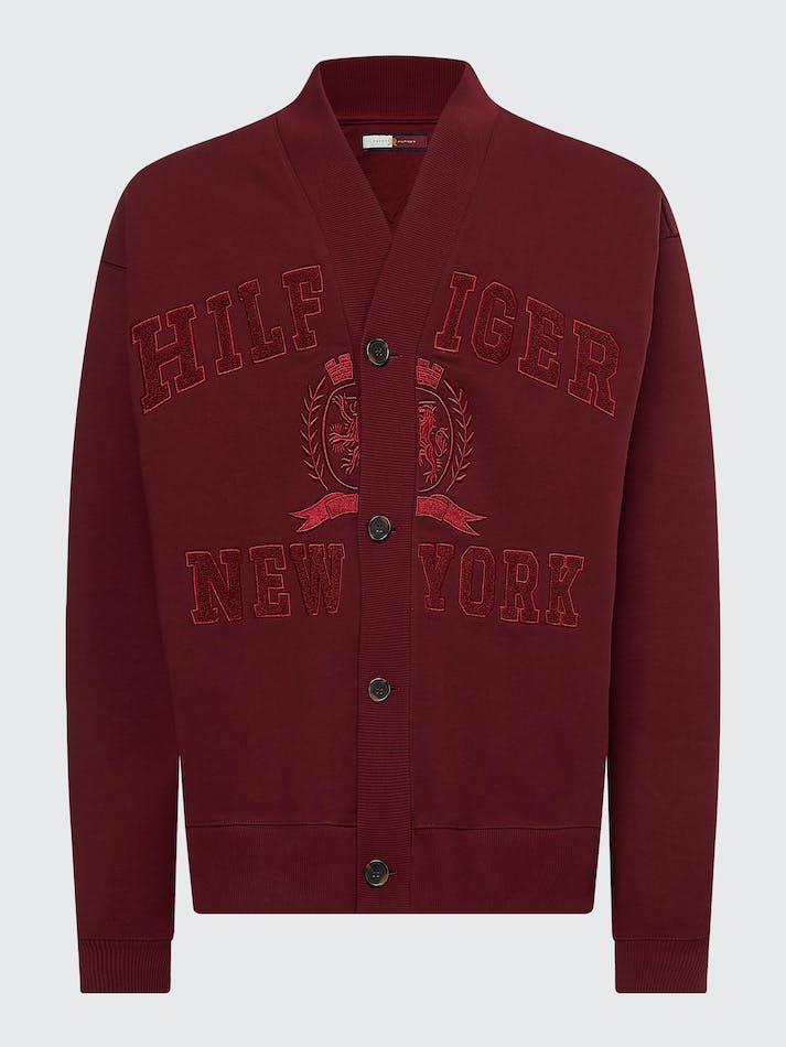 Tommy Hilfiger Crest Applique Jersey Men's Cardigan Dark Red | ia3Wce5l3Zr0