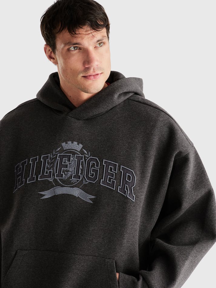 Tommy Hilfiger Crest Applique Oversized Men's Hoodie Dark Grey | EEBUpMkXXJgQ